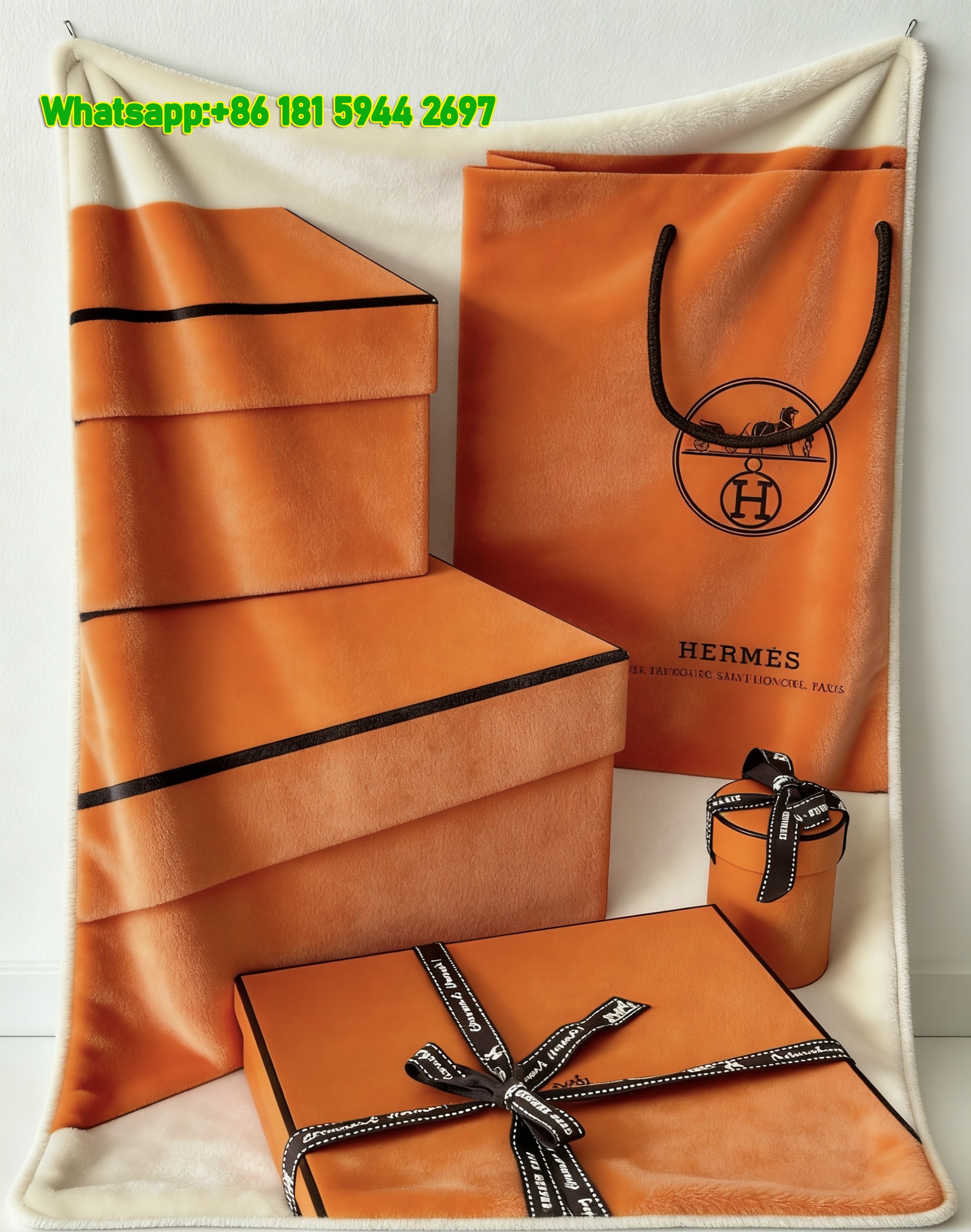 Hermès Inspired Orange Gift Box Flannel Throw Blanket IMG_5327